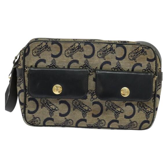 CELINE C Sulky Shoulder Bag Canvas Navy Gold - Picture 2 of 12